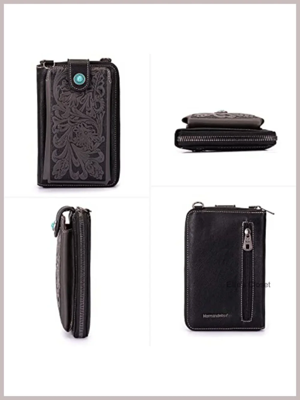Western Crossbody Phone Wallet RFID Blocking Faux Leather with Cash Slots
